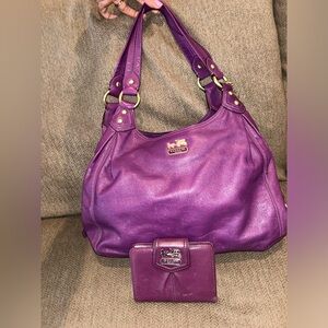 Purple coach bag with wallet included